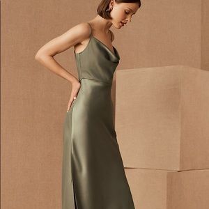 BHLDN Cali Satin Midi Dress in Moss Green